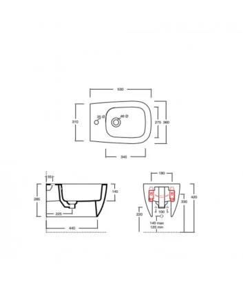 fiche tecnique bidet sospendu ligne Wunder de Alice Ceramica
