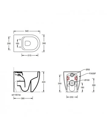 scheda tecnica wc a terra linea Form di Alice Ceramica