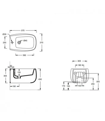 fiche tecnique bidet sospendu ligne Nur de Alice Ceramica