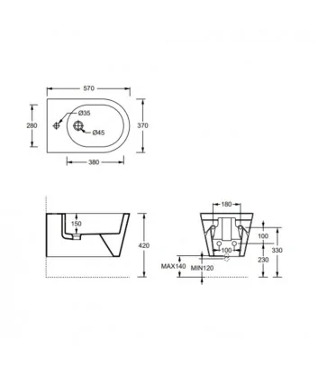 scheda tecnica bidet sospeso linea Hide Round di Alice Ceramica