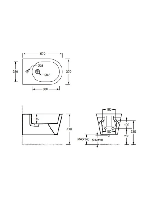scheda tecnica bidet sospeso linea Hide Round di Alice Ceramica
