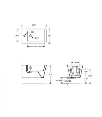 scheda tecnica bidet sospeso della linea Hide Square di Alice Ceramica