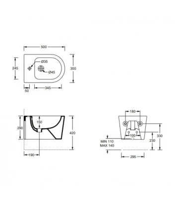 scheda tecnica bidet sospeso linea Form di Alice Ceramica