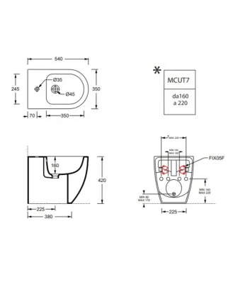 scheda tecnica bidet a terra serie Form di Alice Ceramica