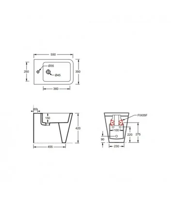 scheda tecnica bidet a terra linea Hide Square di Alice Ceramica
