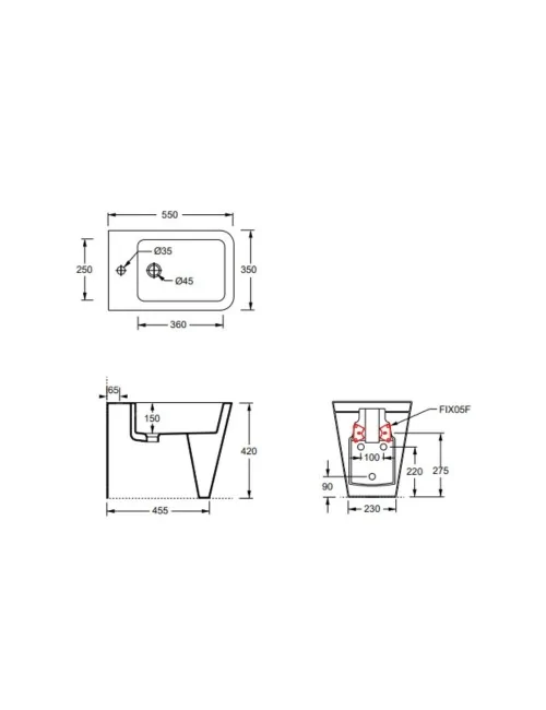 scheda tecnica bidet a terra linea Hide Square di Alice Ceramica