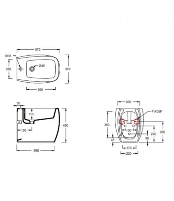 scheda tecnica bidet a terra linea Nur di Alice Ceramica