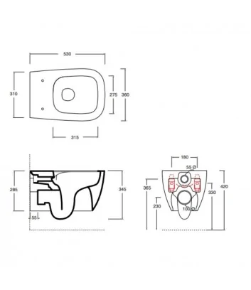 fiche technique des toilettes suspendues de la gamme Wunder