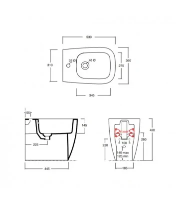 technical specifications for the Wunder floor-mounted bidet